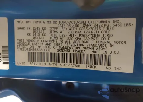 2006 Toyota Tacoma Double Cab из США, поврежденный, VIN 5TELU42N26Z280028
